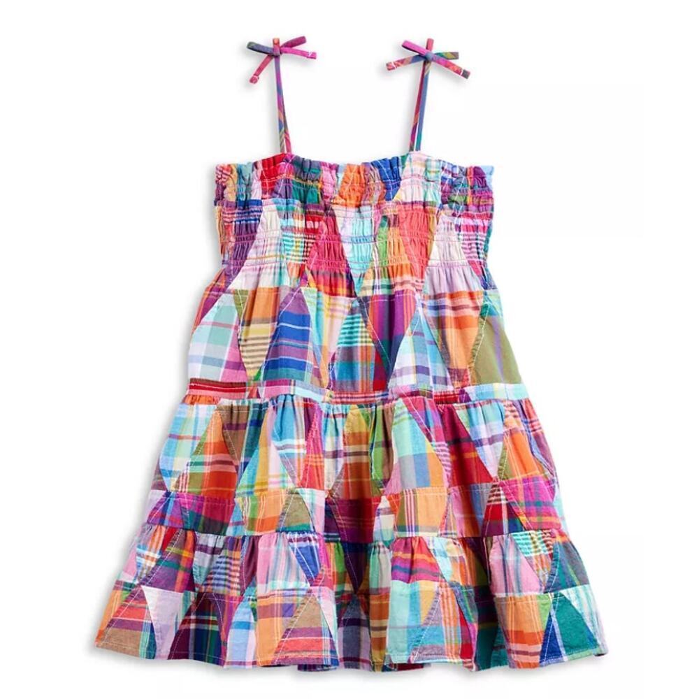 Polo Ralph Lauren Girls Multi Smocked patchwork Cotton Madras Dress Size 4